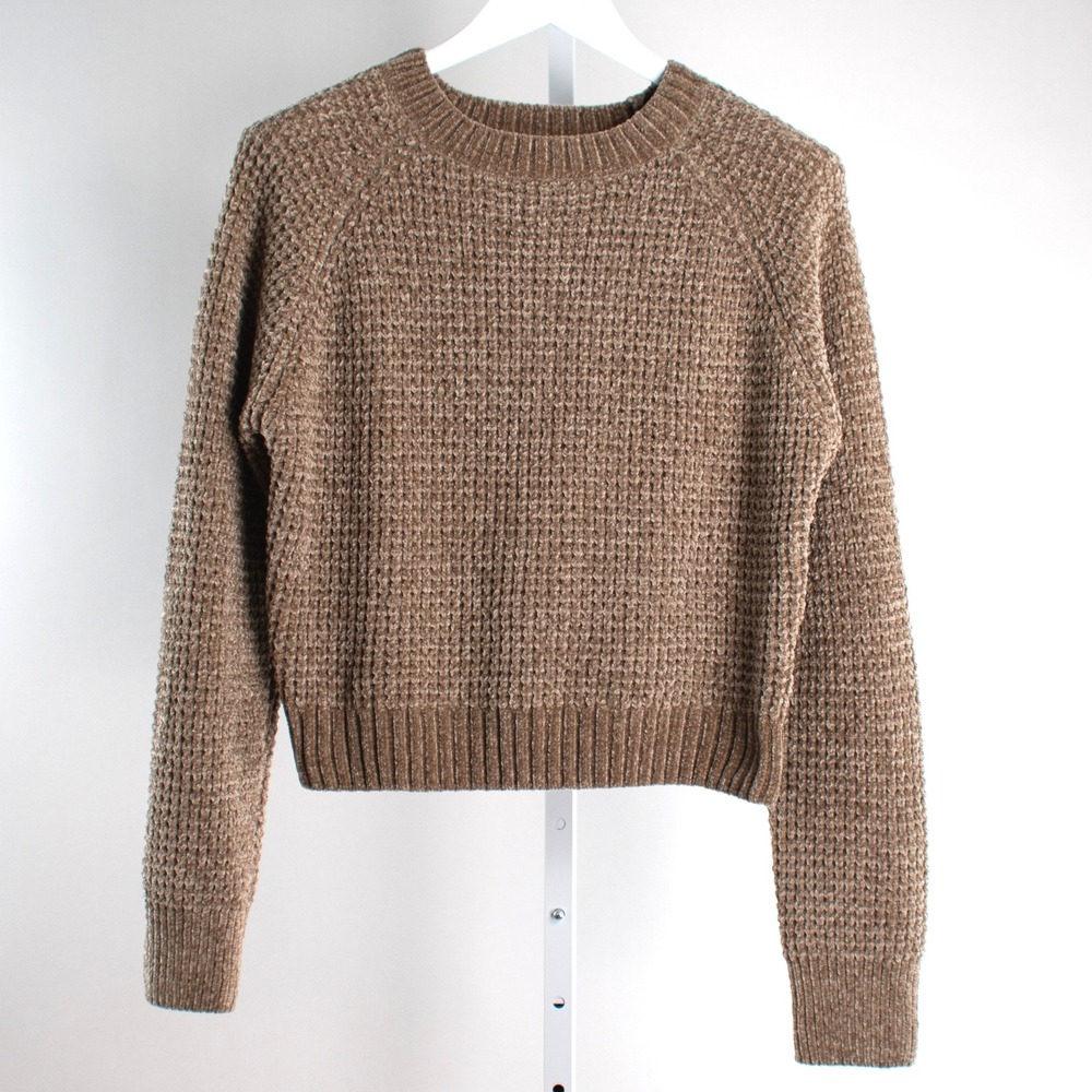Altard State Women's Chenille‎ Brown Knit Chunky Crop Sweater Size Large L